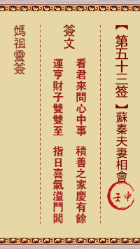 妈祖灵签 第53签:壬申 苏秦夫妻相会