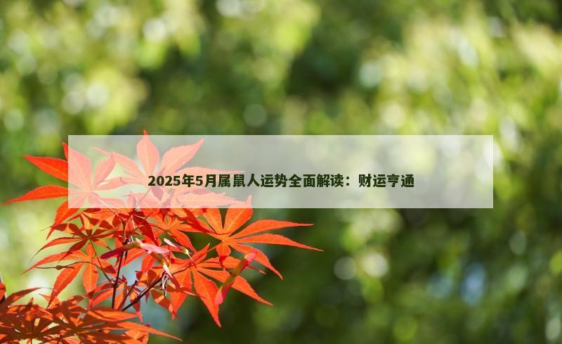 2025年5月属鼠人运势全面解读:财运亨通