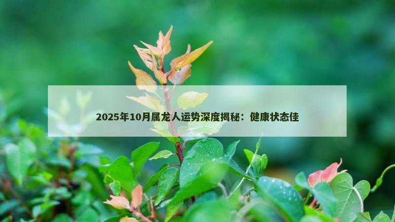 2025年10月属龙人运势深度揭秘:健康状态佳