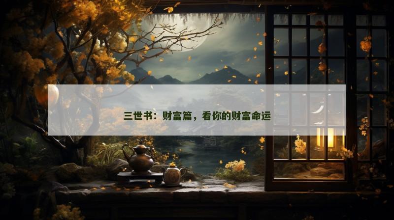 三世书：财富篇，看你的财富命运